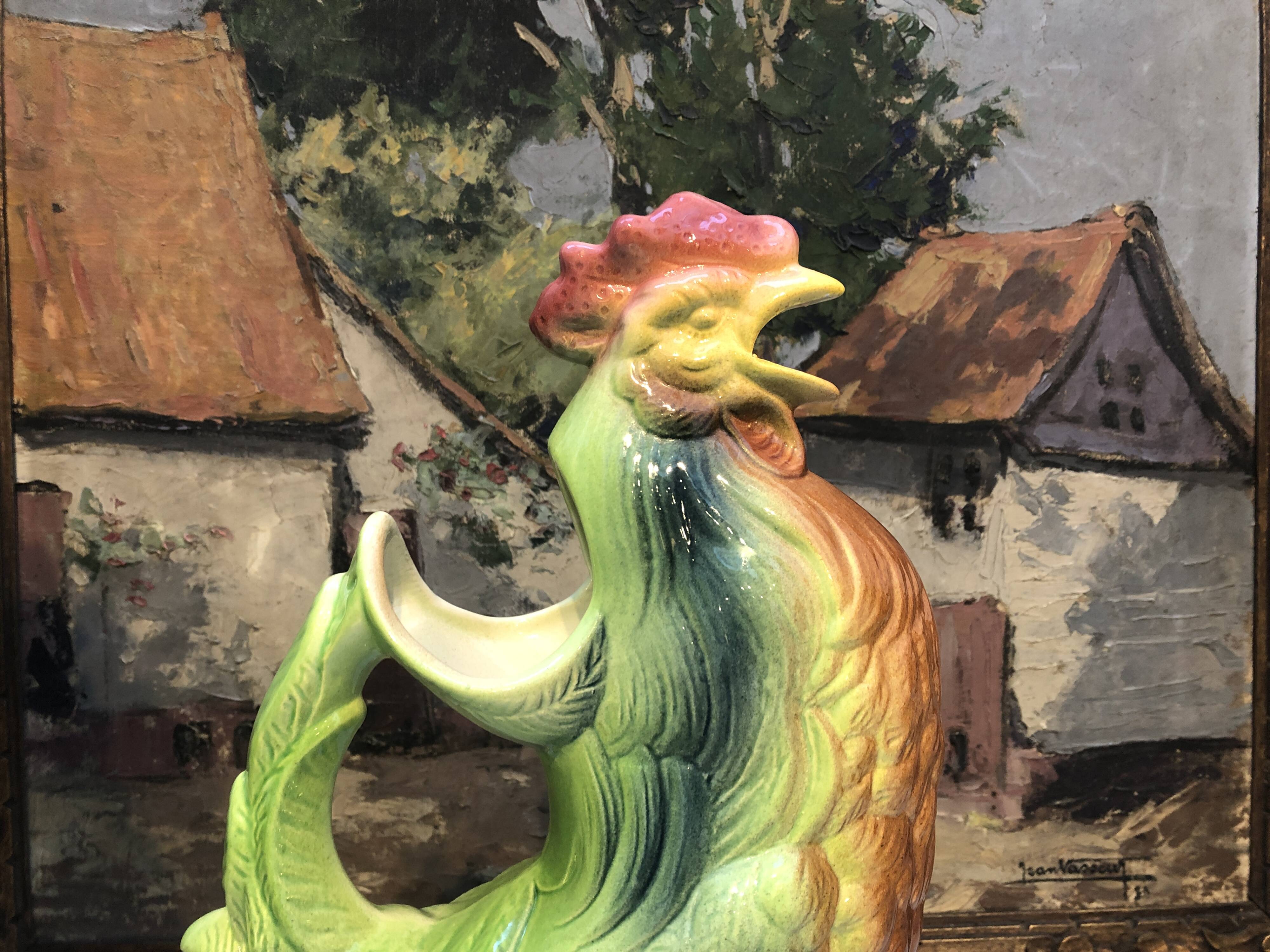 Pichet carafe coq in barbotine france vintage