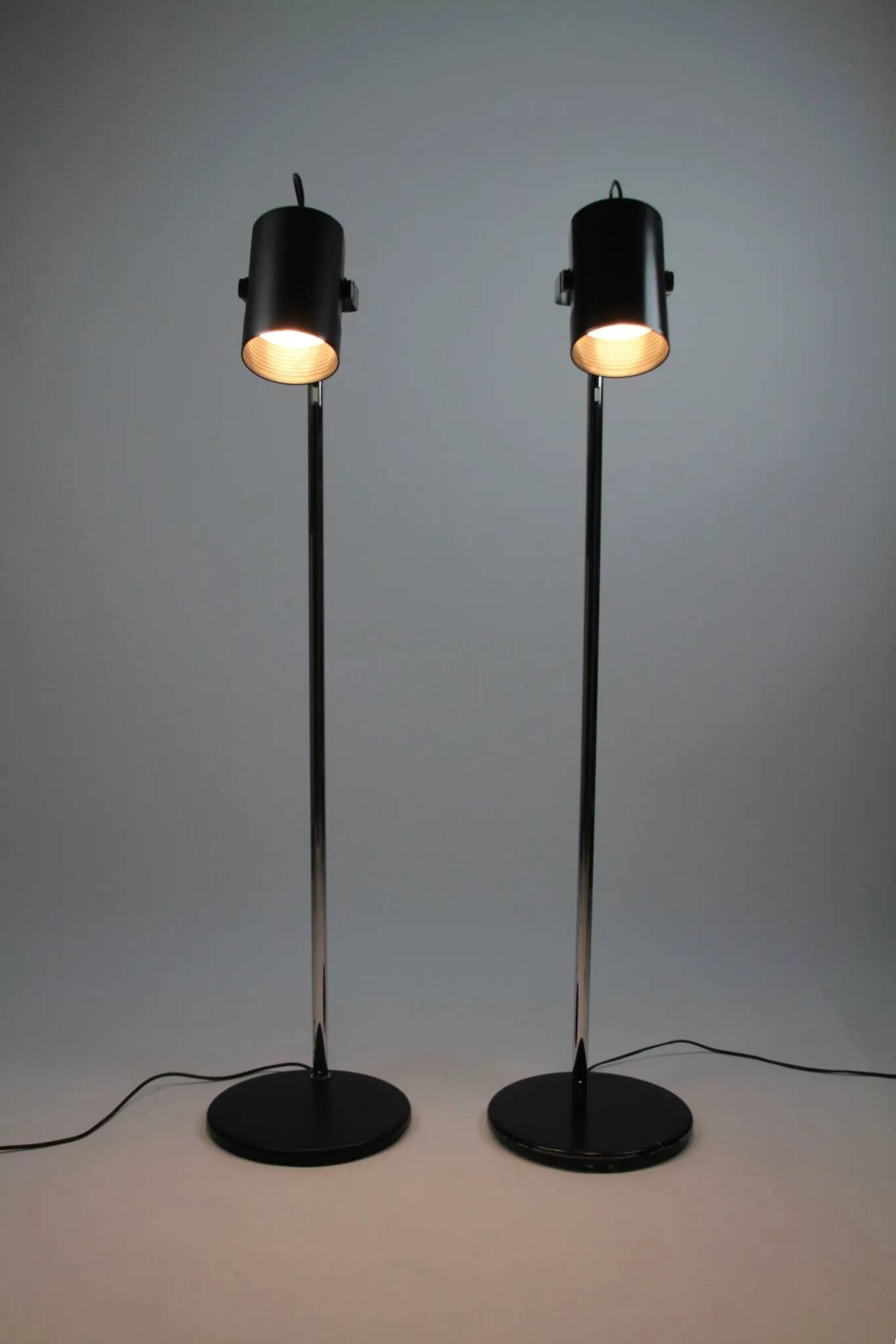 Pair of Black and Chrome “Orion” Floor Lamps by Per Sundstedt for Ateljé Lyktan, Sweden, 1960s