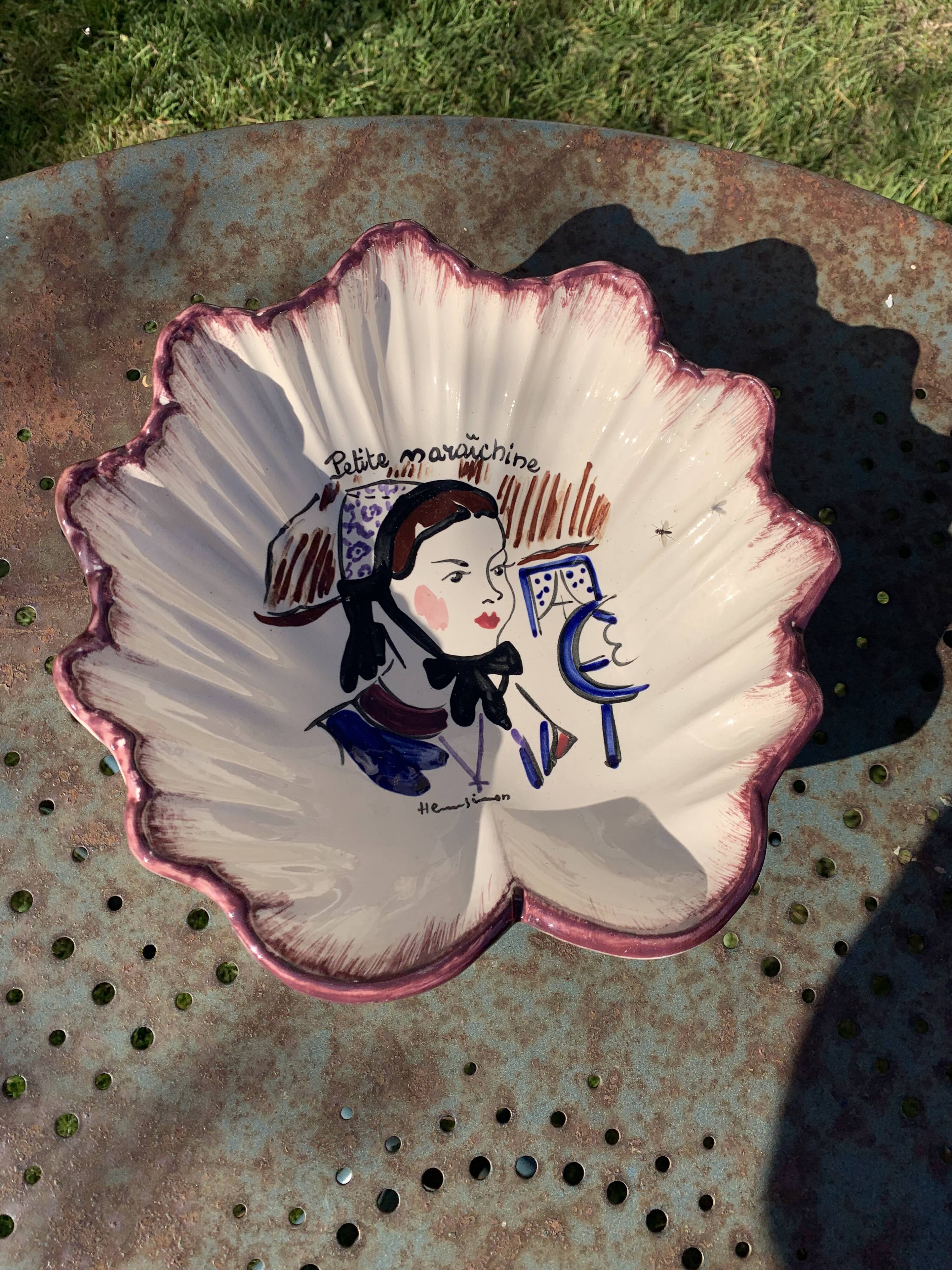 Hand-painted small maraîchine fruit cup signed by Henry Simon vintage