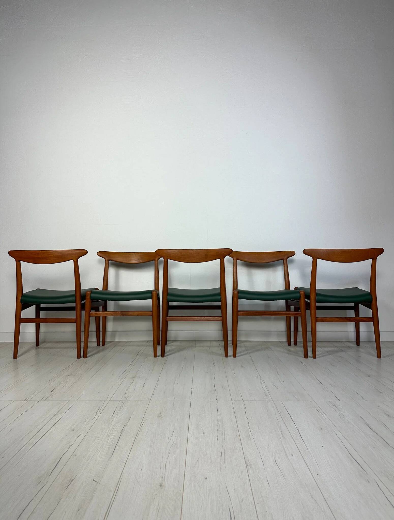 1950s set of 5 vintage Danish teak dining chairs W2 by Hans J. Wegner for CM Madsen