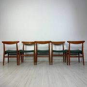 1950s set of 5 vintage Danish teak dining chairs W2 by Hans J. Wegner for CM Madsen