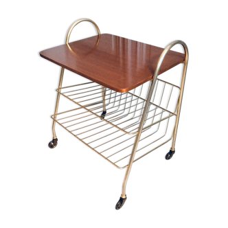 Table d'appoint rétro bois et laiton