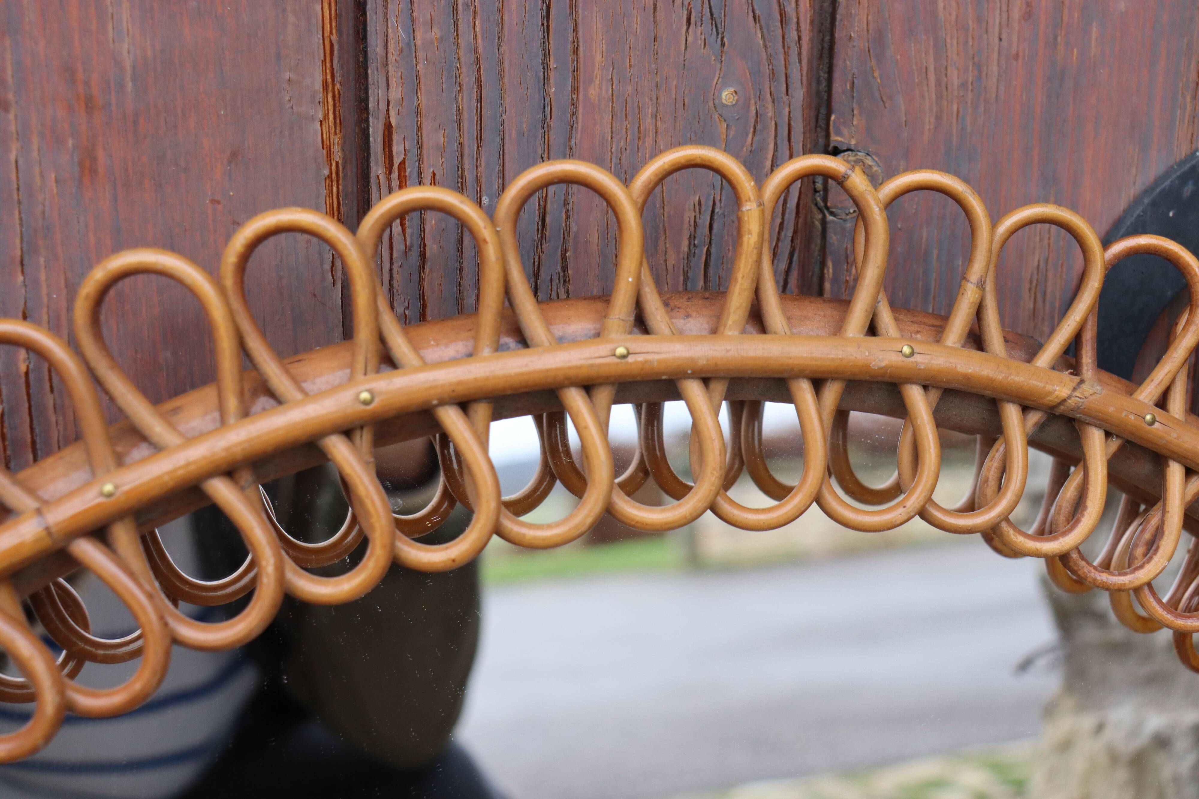 Italian rattan wall mirror, 1960s