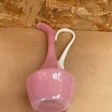 Ancien pichet aiguière opaline rose & blanc vintage