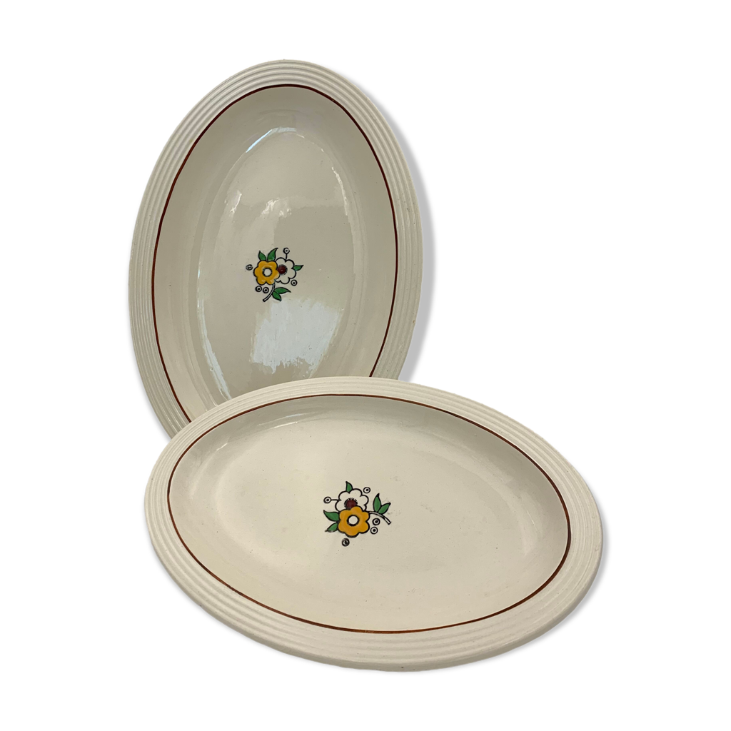 Lot de 3 plats oval inox Guy Degrenne + 1 plat rond inox sans marque année 1980 - Arts de la table
