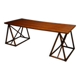 Bureau ou table à manger en treillis italien des années 1970 en bambou et rotin.