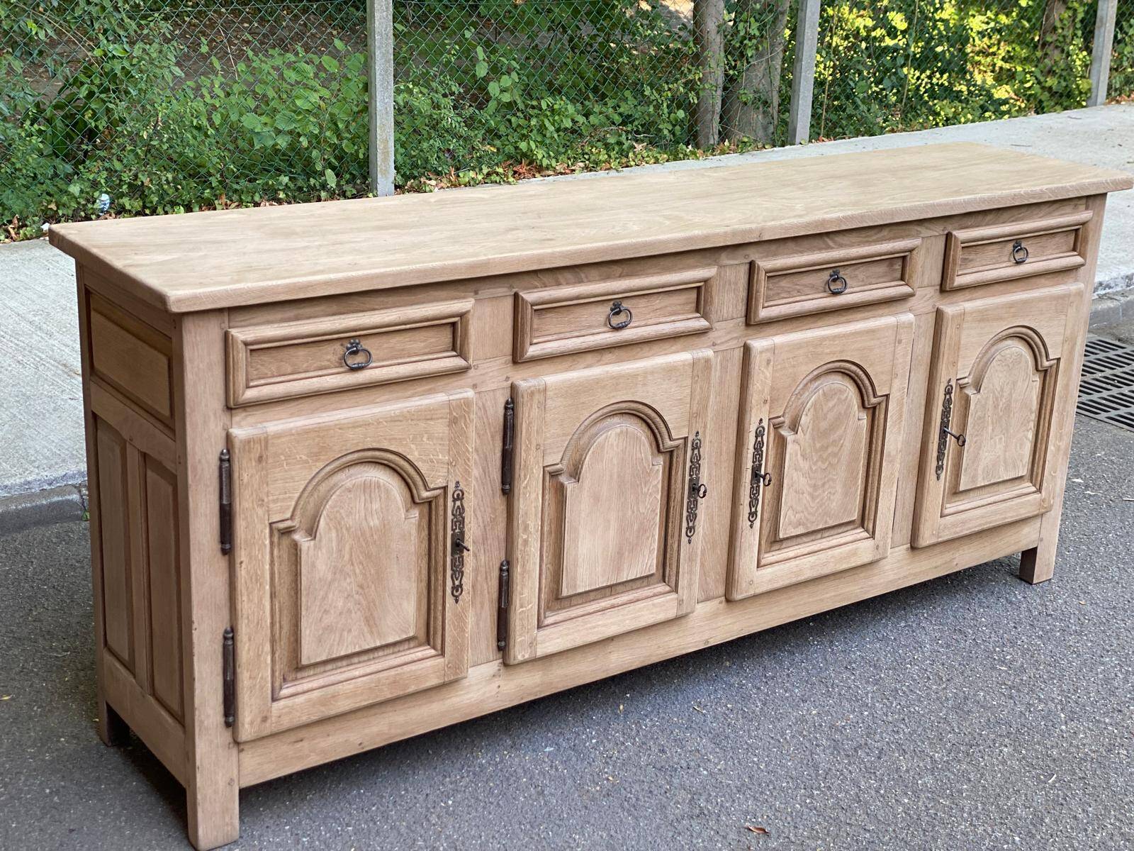 Stripped oak enfilade from 1950, 232cm.