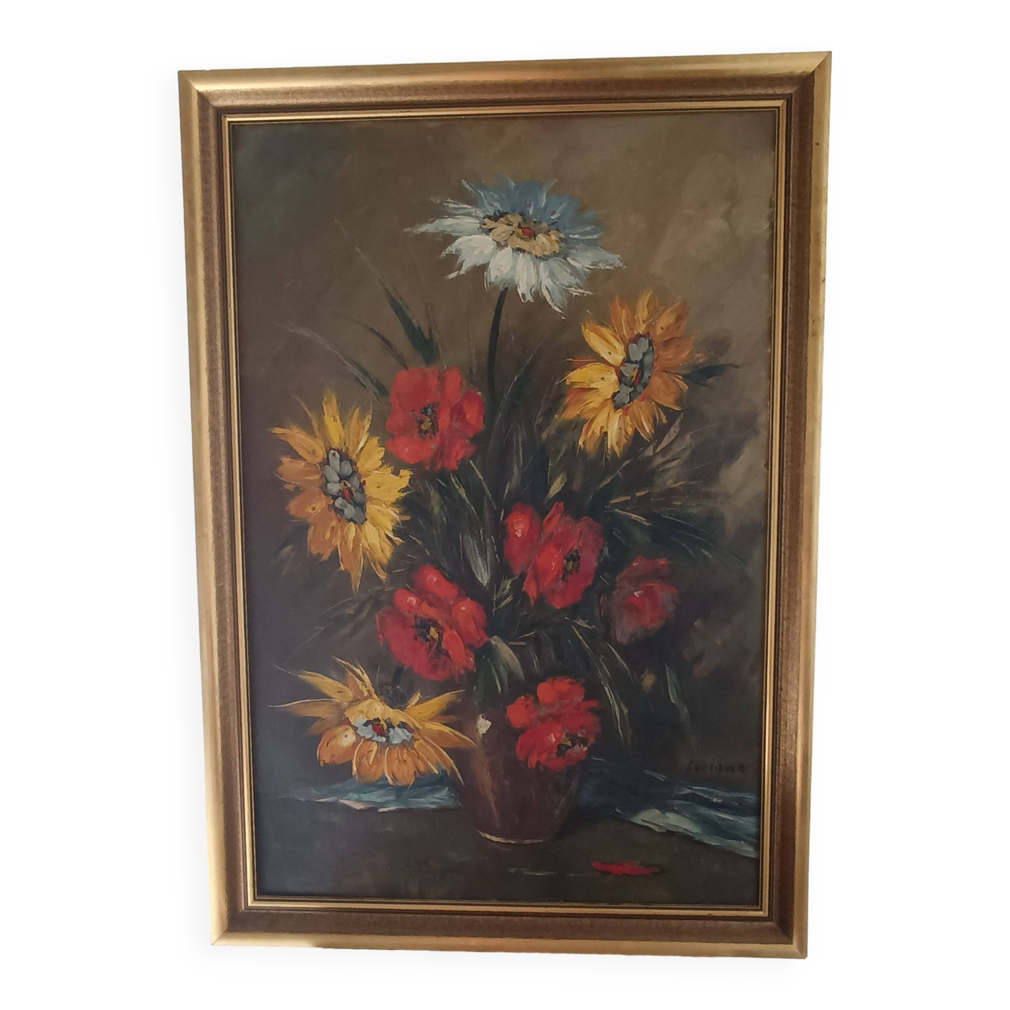 Oil on canvas still life with flowers signed soriano