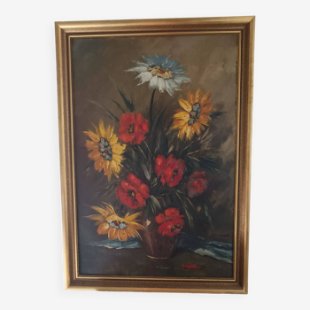 Oil on canvas still life with flowers signed soriano