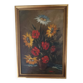 Oil on canvas still life with flowers signed soriano