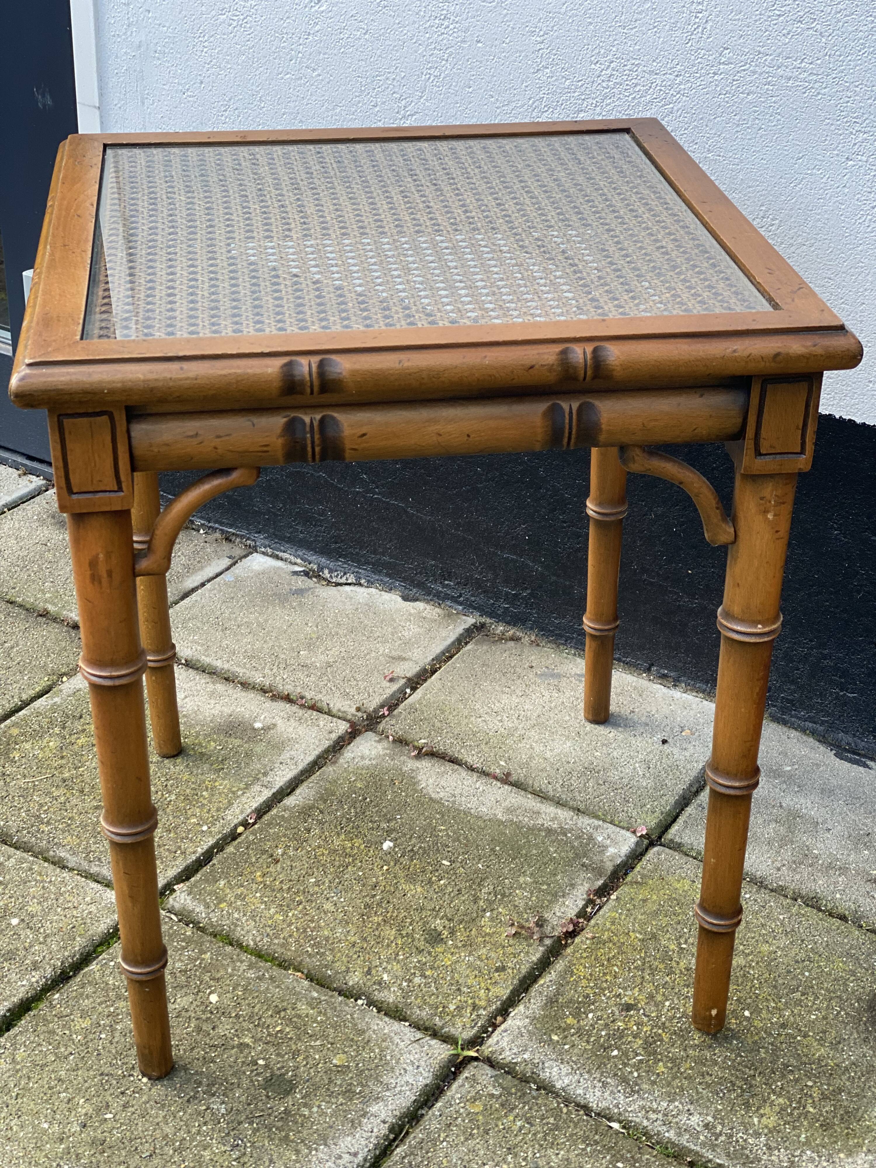 Faux Bamboo and Glass Side Table