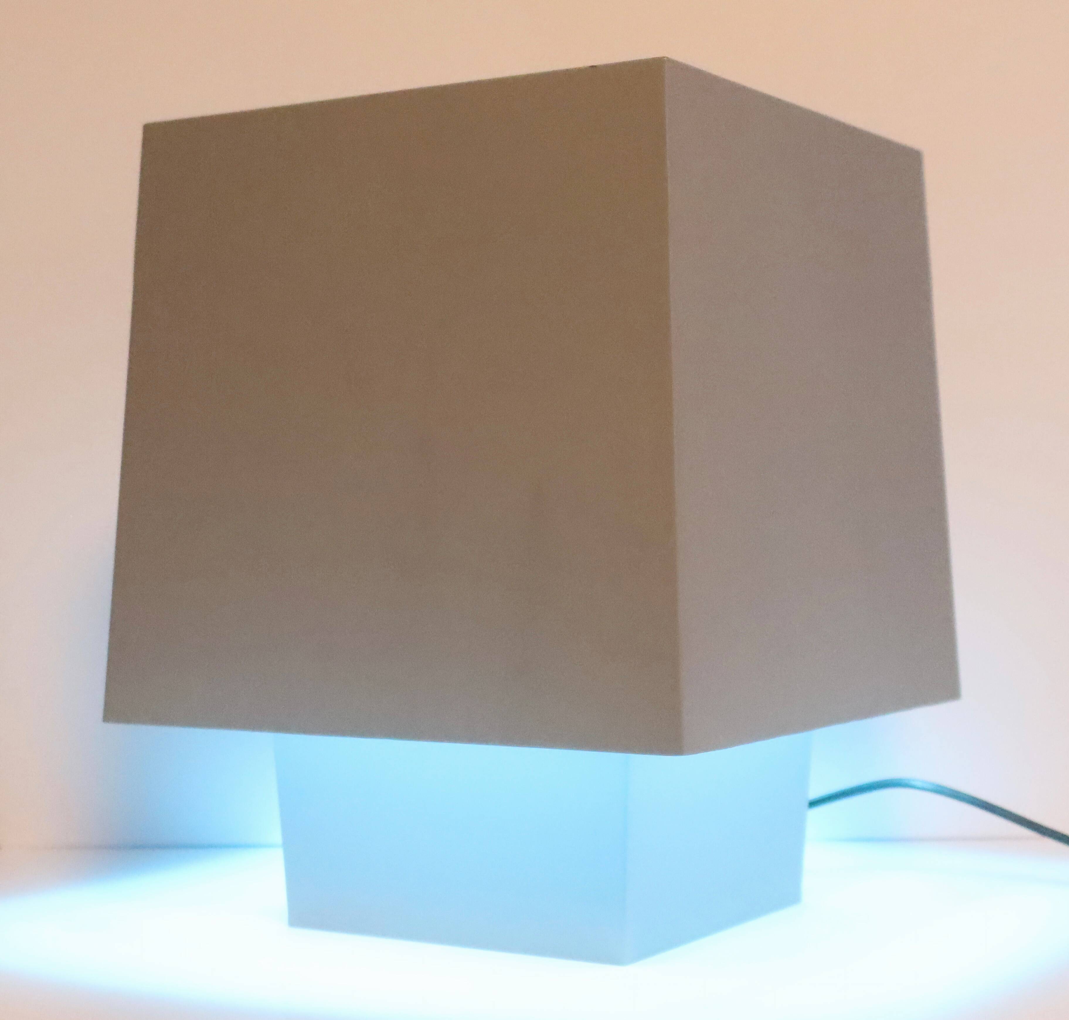 Grey metal cubic design lamp, coloured filters and Japanese signature.