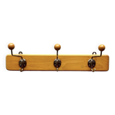 Portemanteau mural en bois vintage - triple patère à boules