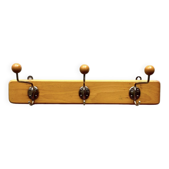 Vintage wooden wall coat rack - triple ball hook