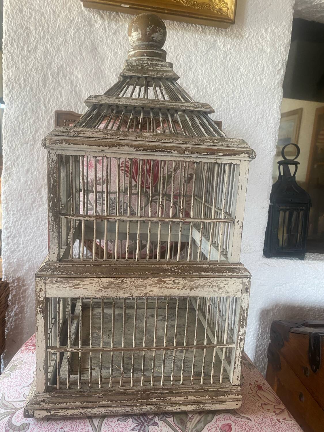 Large antique wooden birdcage