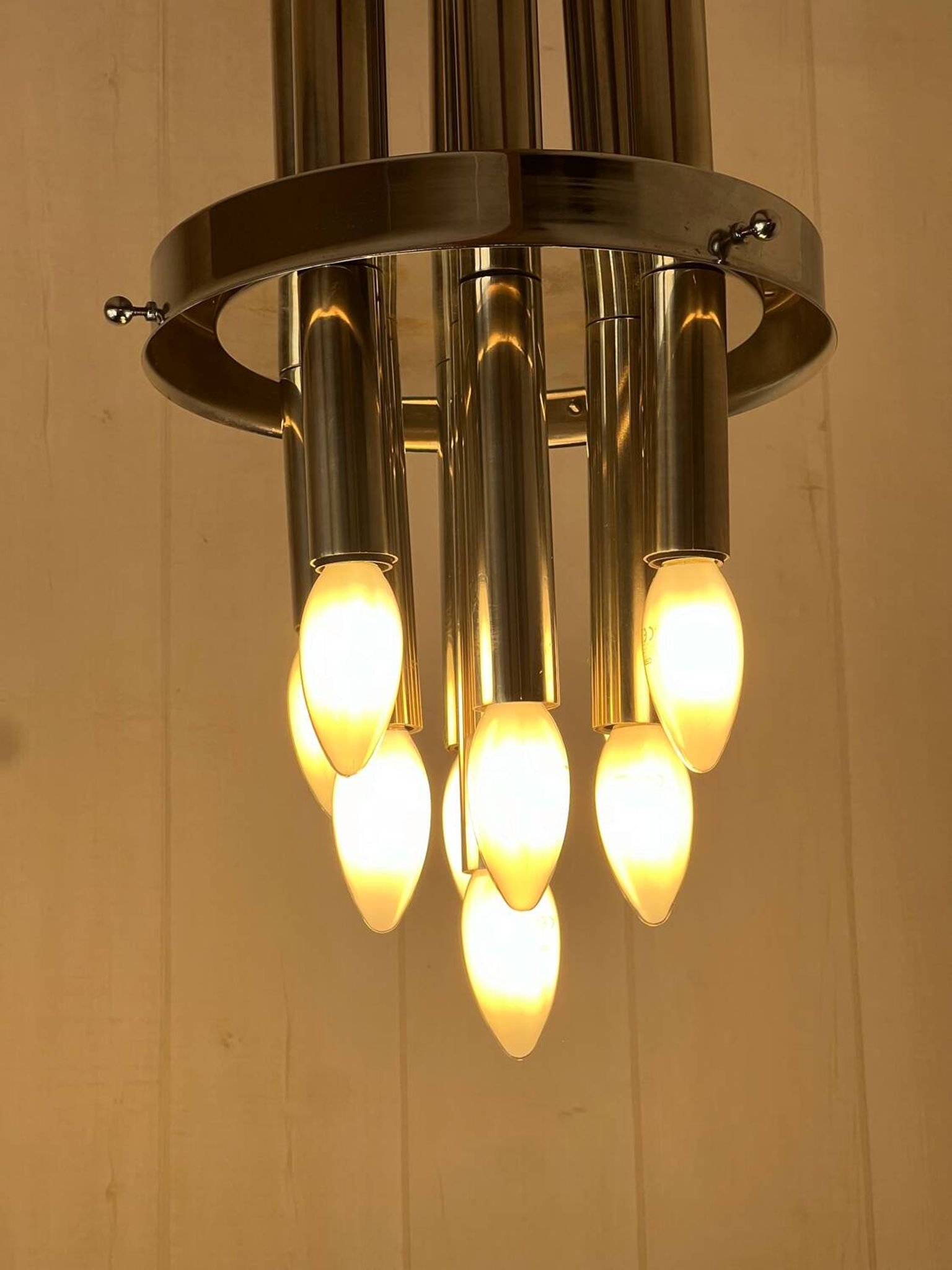 Very large Mazzega pendant light in chrome organ and Murano glass