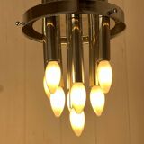 Very large Mazzega pendant light in chrome organ and Murano glass