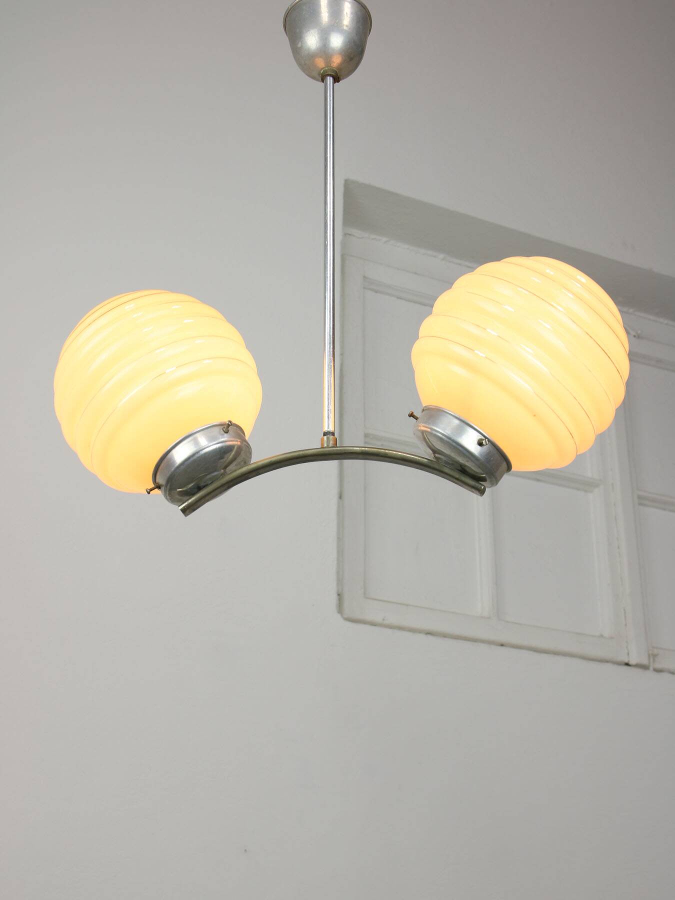 Italian Art Deco Yellow Sphere Chandelier