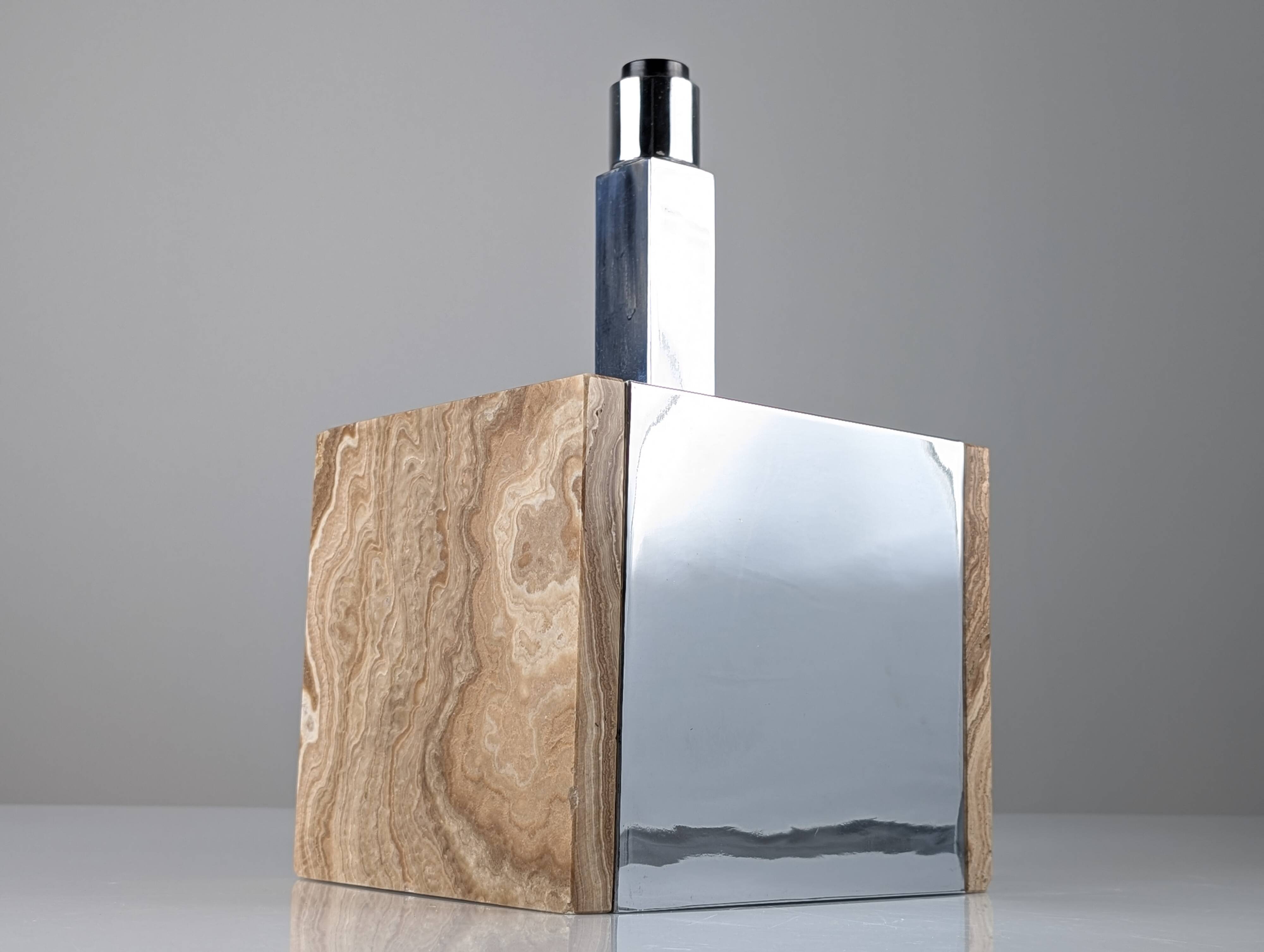 Travertine Marble and Chrome Table Lamp, 1960s