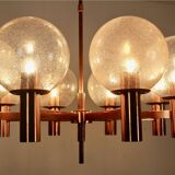 Lustre en cuivre et verre soufflé à la main par Ott International