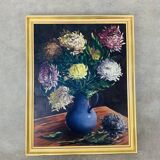Tableau nature morte bouquet de fleurs, cadre doré