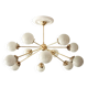 Lampadario Sputnik in ottone con 12 sfere opaline