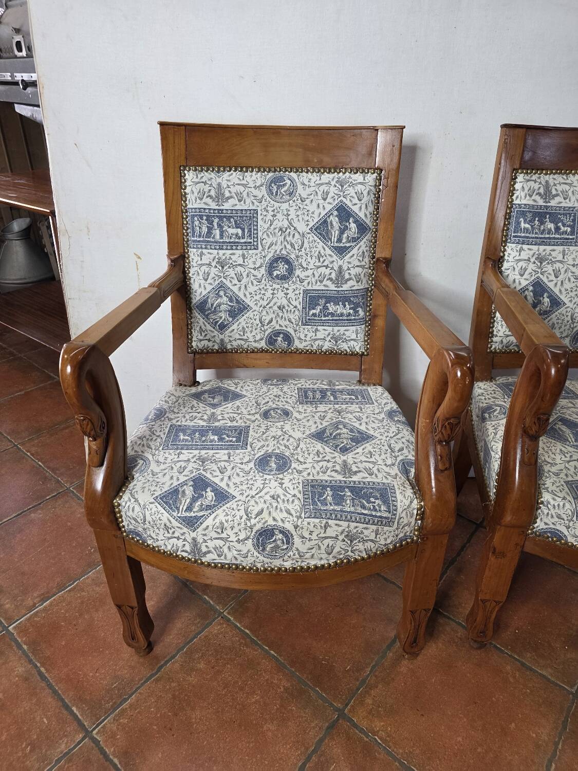 Pair of 19th century restoration armchairs in cherry wood