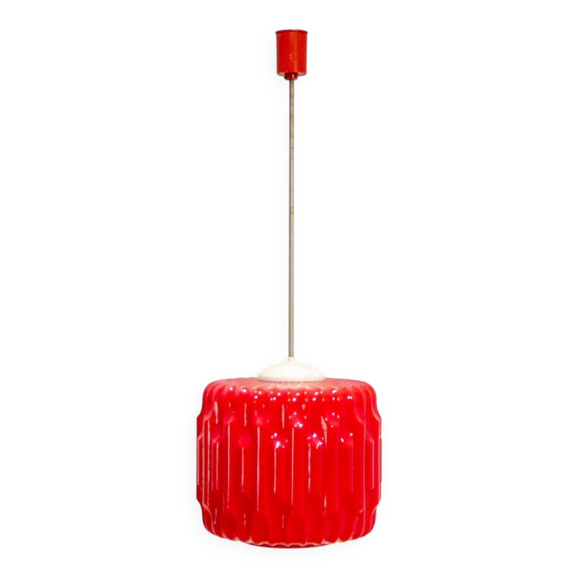 Lustre brutaliste en verre opalin de Karel Wolf pour Osvětlovací sklo, années 1970