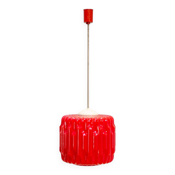 Chandelier en verre opalin brutaliste par Karel Wolf pour Osvětlovací sklo, années 1970.
