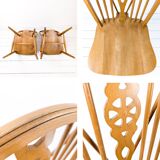 Paire de chaises vintage bois clair, dossier à barreaux, style campagne chic