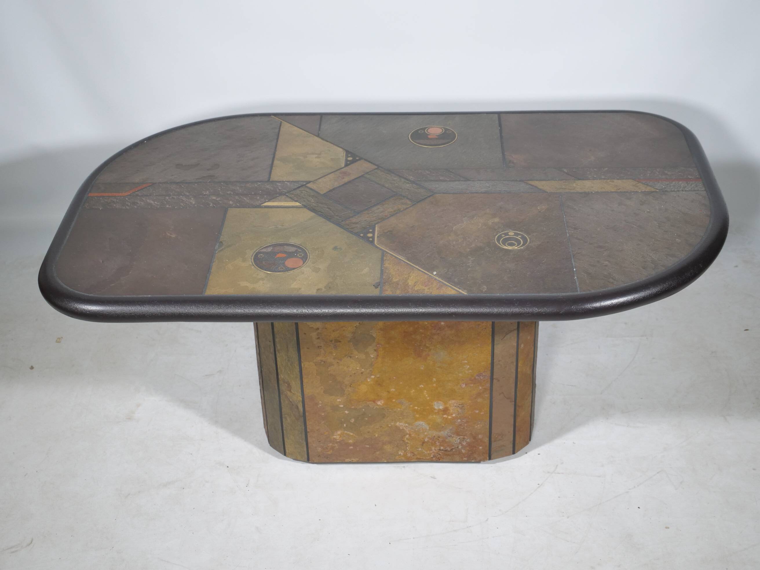 Brutalist stone copper brass design coffee table by Paul Kingma, 70s 80s