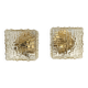 Pair of Square Molded Clear Glass and Gold Varnished Iron Wall Lights