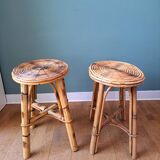 Pair of spiral rattan stools