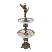 Antique Art Nouveau display stand in bronze and porcelain