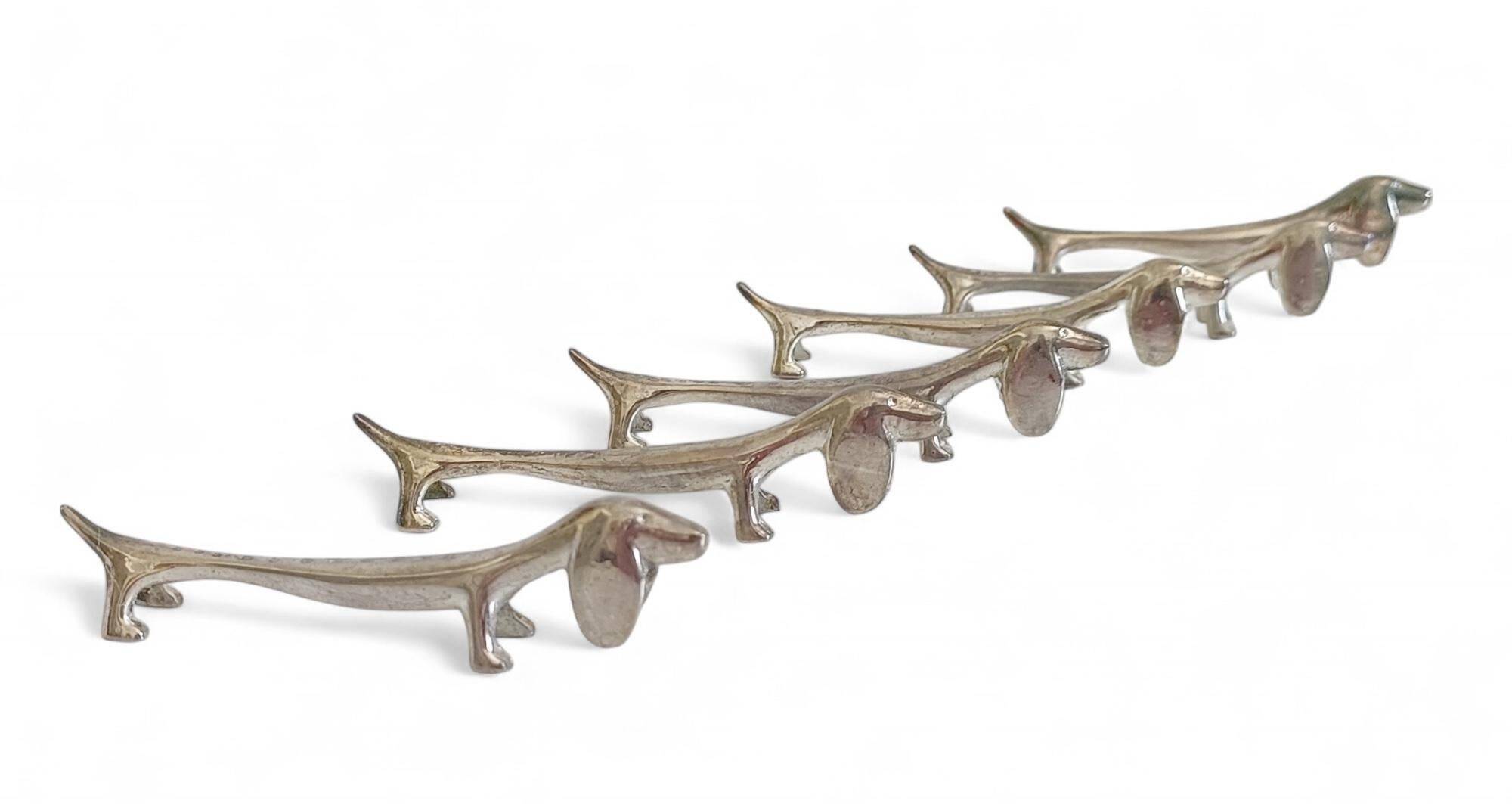 Vintage Knife Rests, Set of Six Silver Plated Dachshund Dogs, Italy, 20th-C
