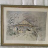 Framed watercolour by F. Hennequet - Reunion Island 1979
