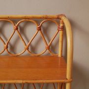 Vintage bamboo wicker rattan shelf unit with Scandinavian country style design for children