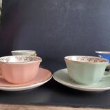 Set of 4 Villeroy & Boch Vintage 50s Cups and Saucers - Pastel & Gold