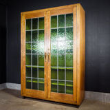 Antique Bookcase with Stained Glass Doors - Brown / Green - 1920s