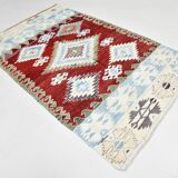5x8 Geometric Wine Red Blue Vintage Rug, 144x241Cm