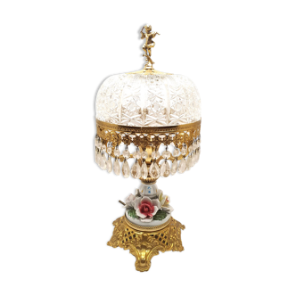 Old table lamp molded glass stamps barbotine and brass deco