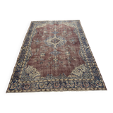 Tapis oriental vintage 205x300 cm, laine nouée à la main, tons rouge bleu beige, tapis turc