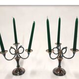 Ercuis House. Pair of three-light candelabra in silver-plated metal