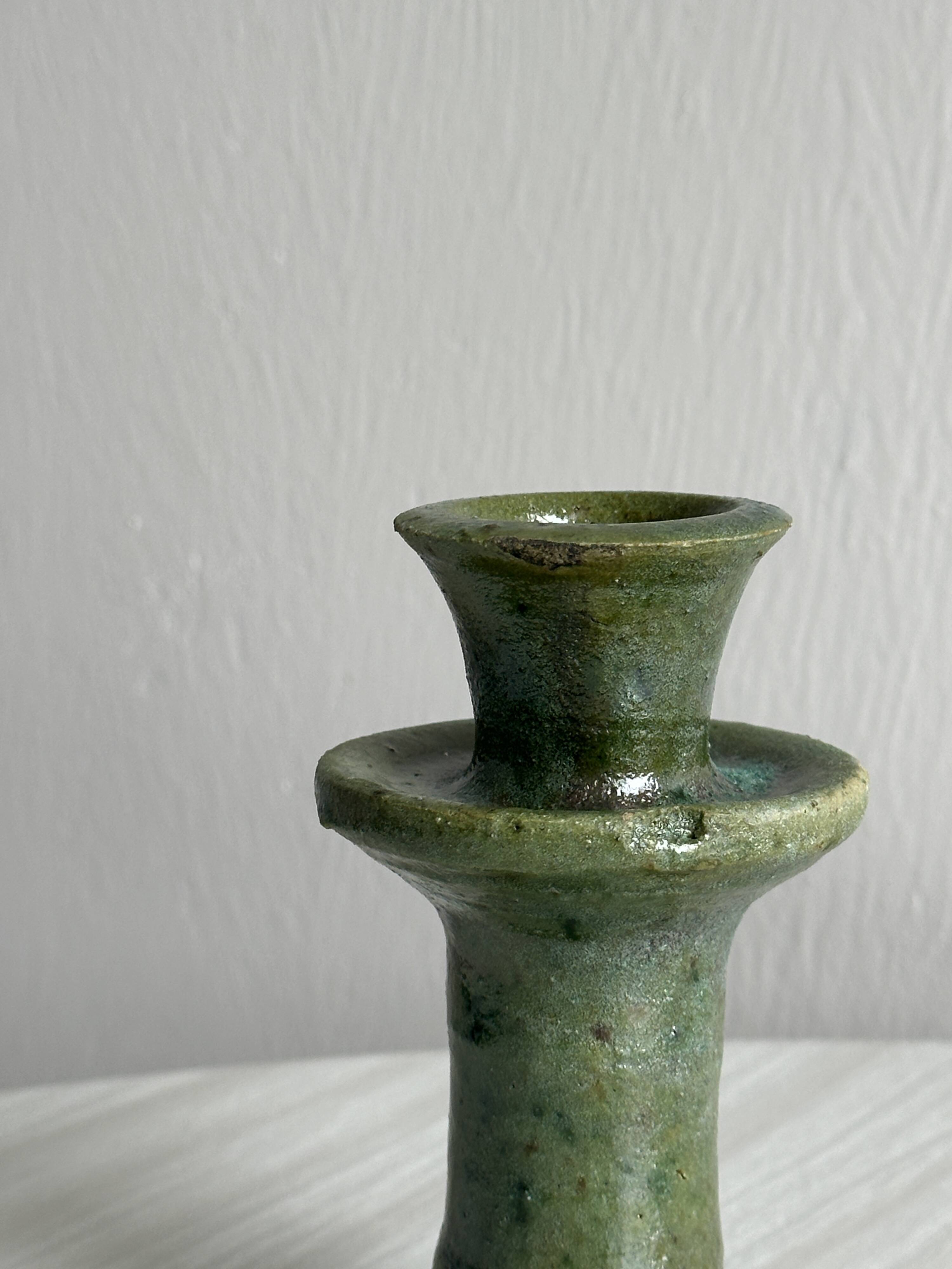 Handmade green ceramic candle holder