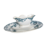 Ensemble de plat ovale et saucière, motif Marie Louise, de la manufacture française Moulin des Loups