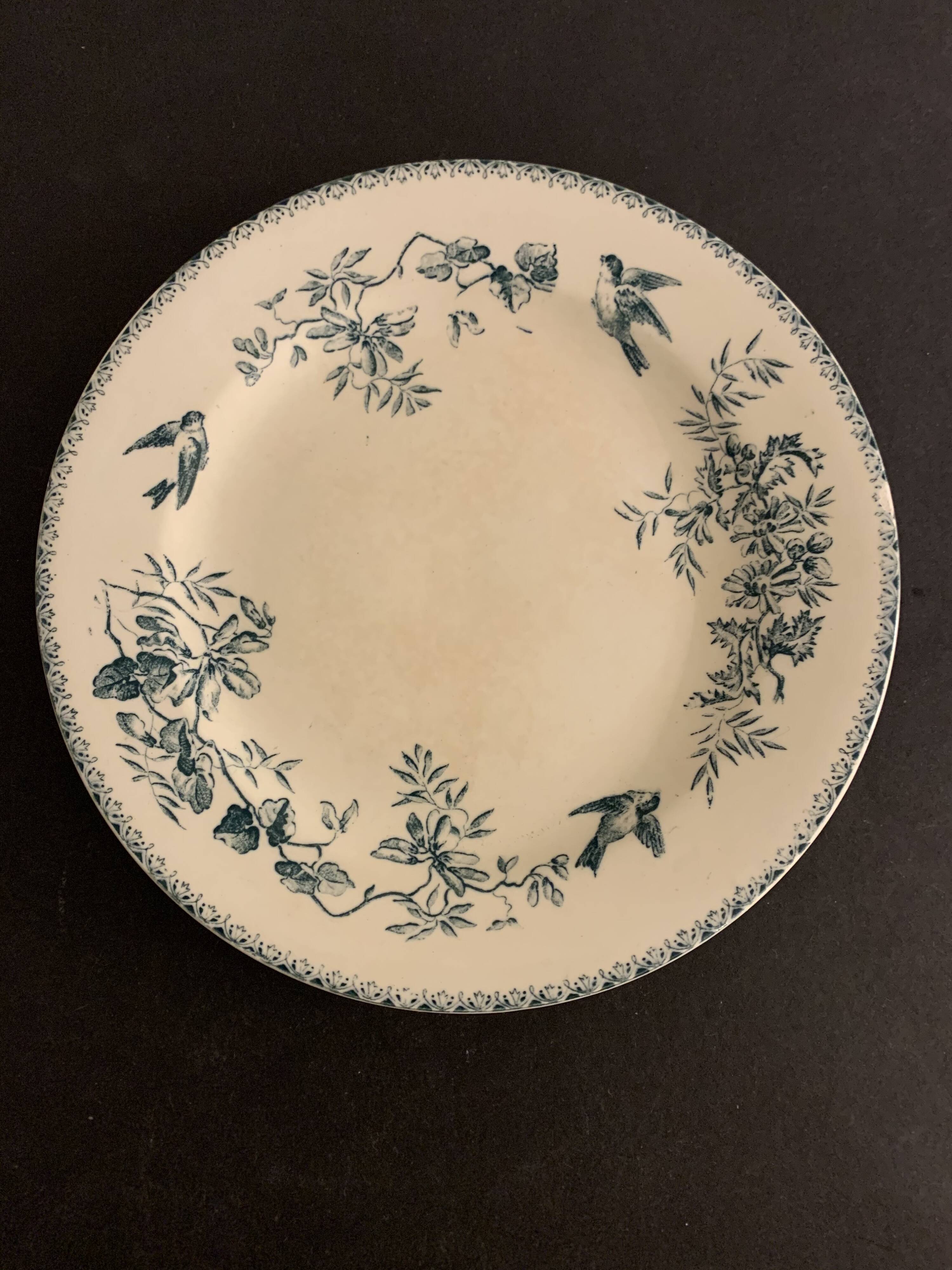 6 old blue flat plates La Samaritane Terre de Fer