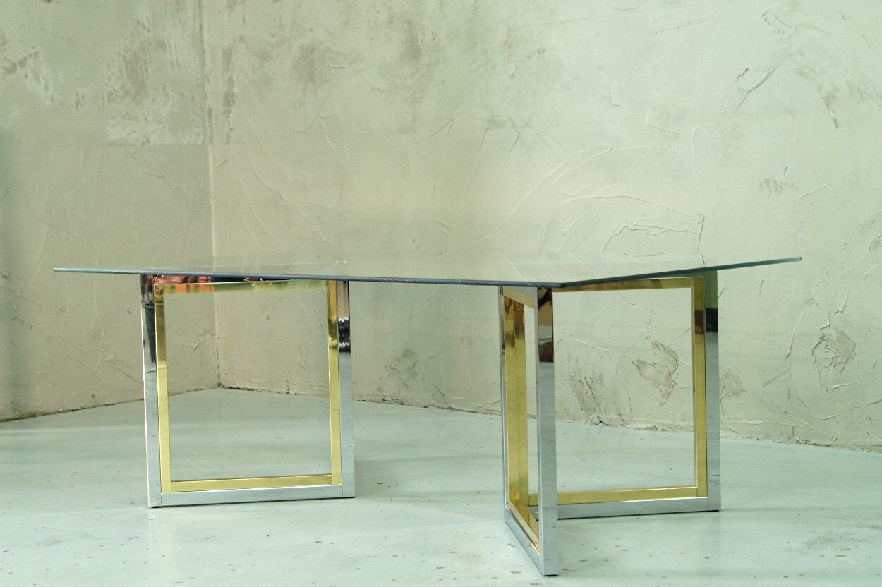 Italian modern brass and chrome coffee table, 1970