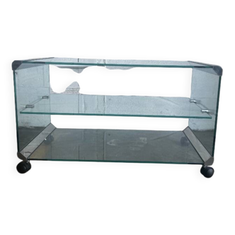 Chariot de bar et table d'appoint  vintage en verre gallotti & radice