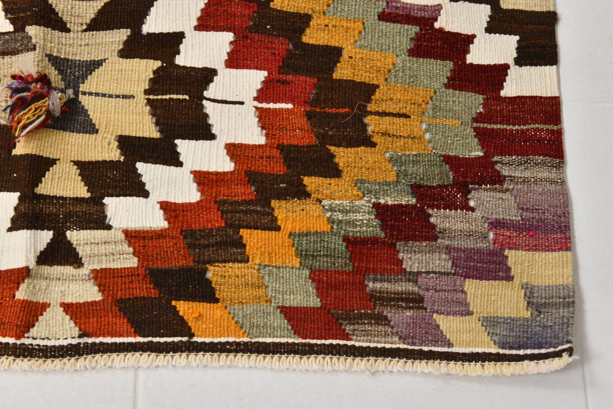 3x5 Green & Red Tribal Kilim Rug, 102x148Cm