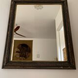 Miroir rectangle ancien lours bois sculpté peint patiné